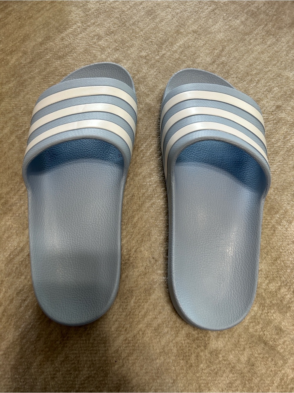 adidas Adilette Aqua Slides in Light Blue with White Stripes - NWOT